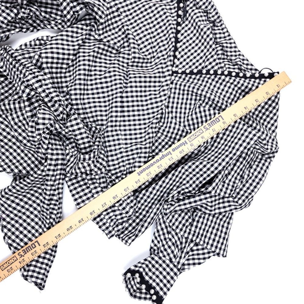 ZARA Pearl Ruched Reversible Wrap Top Black White Gingham French Girl Preppy - Picture 4 of 6